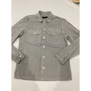 AllSaints Grey Cotton Twill Button Down Shirt Jacket Pockets Womens Medium